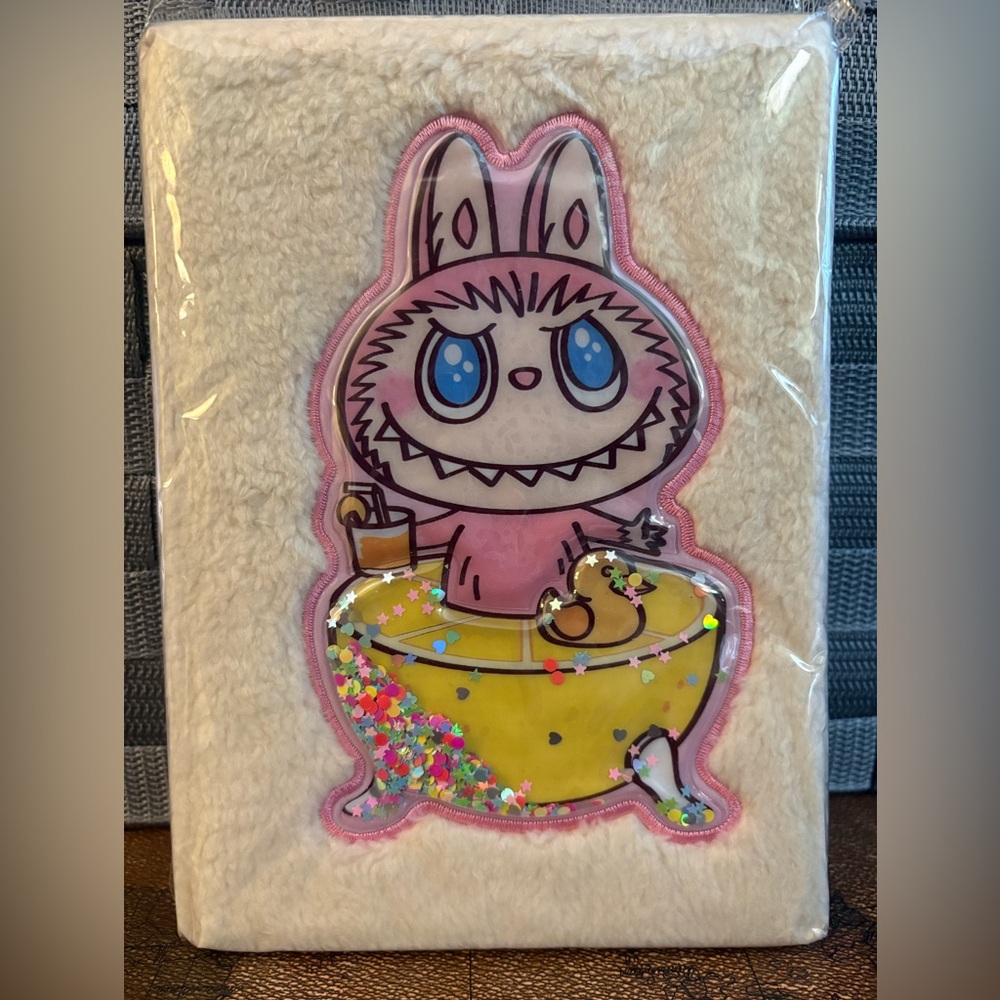 Fuzzy Notebook with Pink Labubu Character